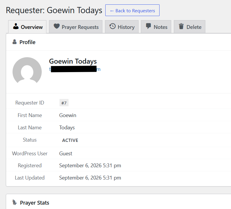 Intercessor requester detail screen